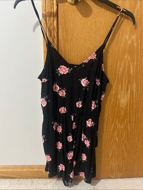 H&M Divided Black Floral Spaghetti Strap Dress with Pink Roses